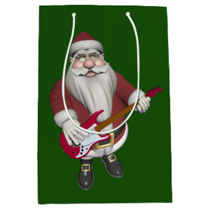 Sacola Para Presentes Média Papai Noel musical com a guitarra elétrica