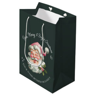 Sacola Para Presentes Média Papai Noel Natal Rosa Alegre Personalizado retrô