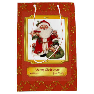 Sacola Para Presentes Média Papai Noel no quadro vermelho e dourado