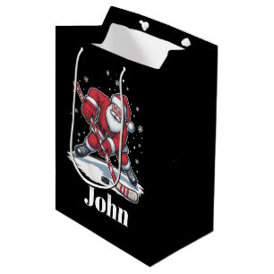Sacola Para Presentes Média Papai Noel Personalizado de Hóquei no Gelo Natal E