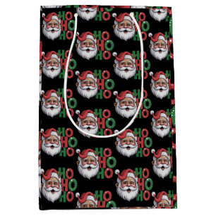 Sacola Para Presentes Média Papai Noel Preto Ho Ho Ho Glitter Retrô Vintage Di