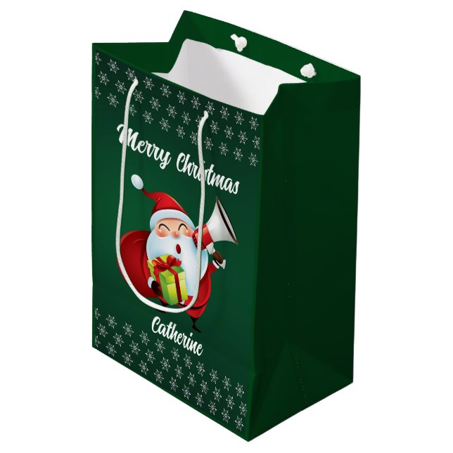 Sacola Para Presentes Média Papai Noel Sazonal Moderno Feliz Natal (Frente inclinada)