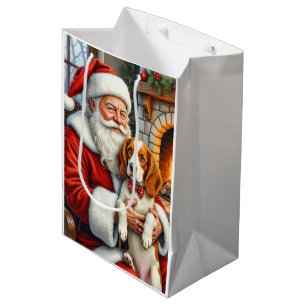 Sacola Para Presentes Média Papai Noel segurando a arte de Natal do Brittany S