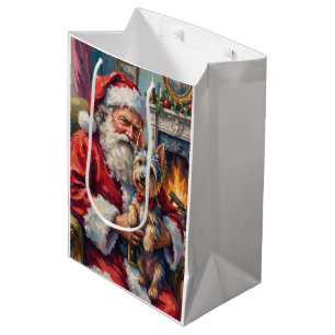 Sacola Para Presentes Média Papai Noel segurando a Arte de Natal do Skye Terri