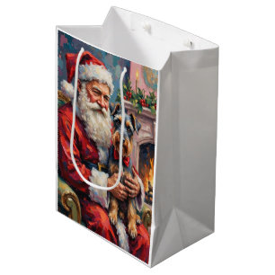 Sacola Para Presentes Média Papai Noel Segurando Arte de Natal de Schnauzer