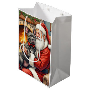 Sacola Para Presentes Média Papai Noel Segurando Cane Corso Arte de Natal