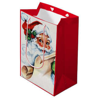 Sacola Para Presentes Média Papai Noel Vintage Natal