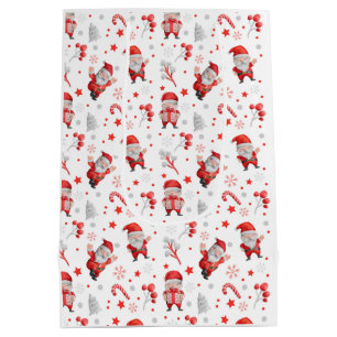 Sacola Para Presentes Média Papai Noel Whimsical, Canas Doces, Árvores, Estrel