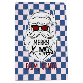 Sacola Para Presentes Média Papai Noel Xadrez Azul Groovy Retrô Natal 