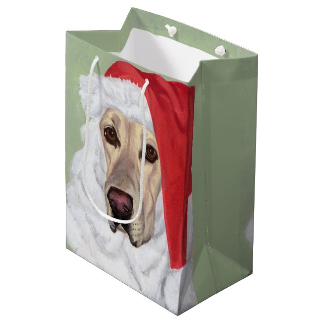 Sacola Para Presentes Média Papais noeis Amarelo Labrador Puppy Gift Bag (Frente inclinada)