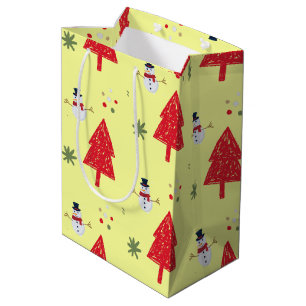 Sacola Para Presentes Média Papais noeis bonitos de neve Árvore de Natal Padrã
