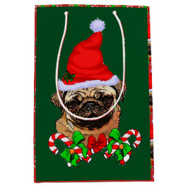 Sacola Para Presentes Média Papais noeis bonitos Pug Feliz de Natal