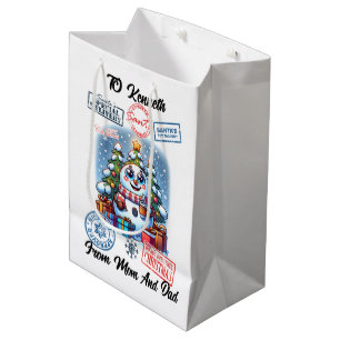 Sacola Para Presentes Média Papais noeis cheios de presentes e saudações de fé