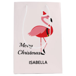 Sacola Para Presentes Média Papais noeis cor-de-rosa Nome Flamingo Animal Feli