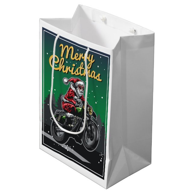 Sacola Para Presentes Média Papais noeis de motocicletas Feliz de Natal | Feri (Frente inclinada)