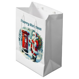 Sacola Para Presentes Média Papais noeis de Natal Festivos e Feliz, personaliz