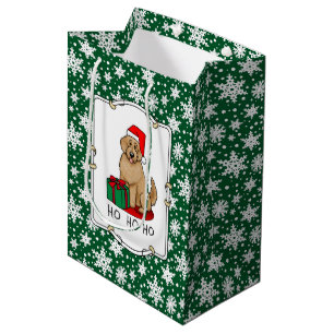 Sacola Para Presentes Média Papais noeis de Natal Goldendoododle (ouro vermelh