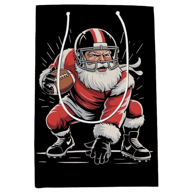 Sacola Para Presentes Média Papais noeis de Natal Lineman Quarterback (Frente)
