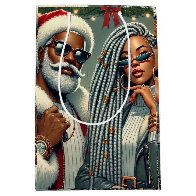 Sacola Para Presentes Média Papais noeis do Festivo (Frente)