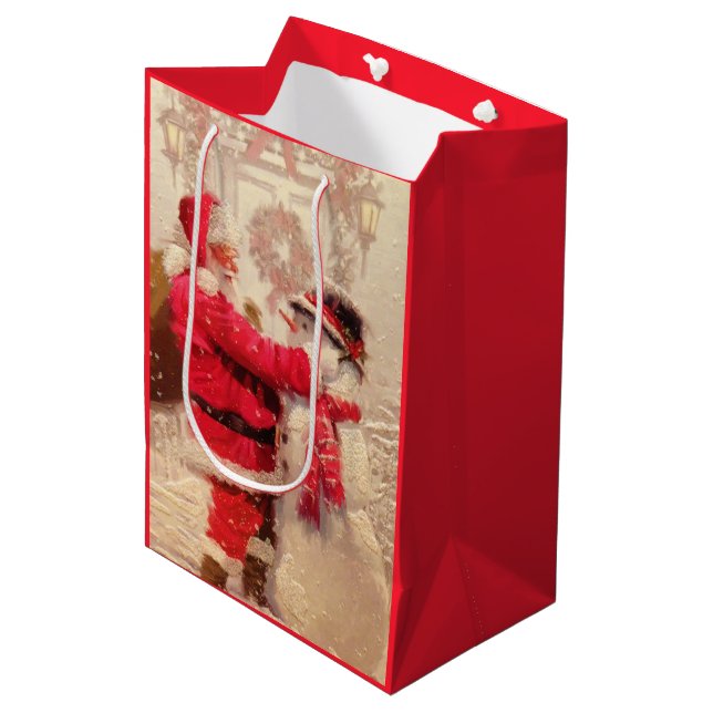 Sacola Para Presentes Média Papais noeis e boneco de neve (Frente inclinada)