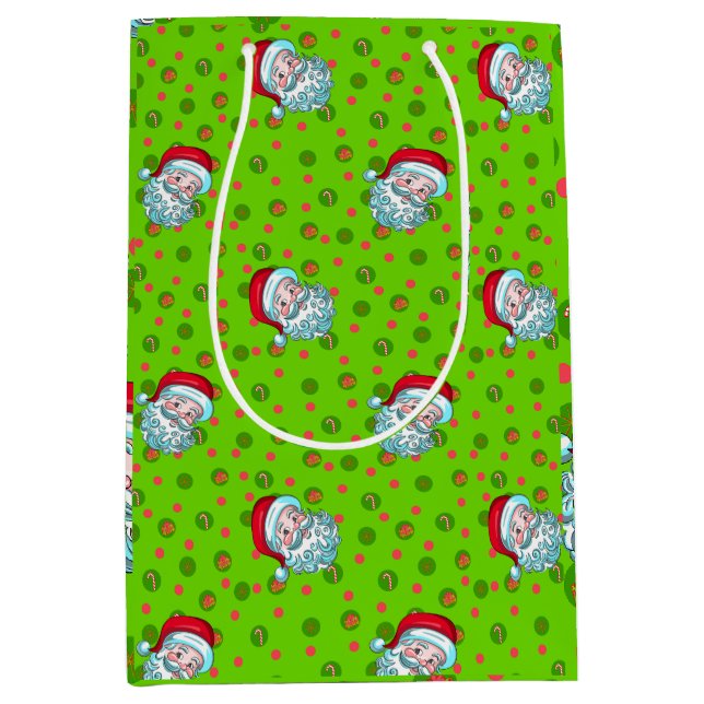 Sacola Para Presentes Média Papais noeis e pontos_verdes (Frente)