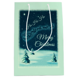 Sacola Para Presentes Média Papais noeis e suas Reindeers no Céu Noturno de Na