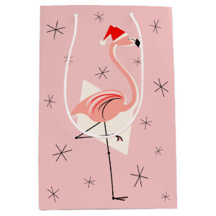 Sacola Para Presentes Média Papais noeis Flamingo, meio-sacola cor-de-rosa