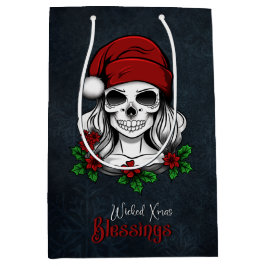 Sacola Para Presentes Média Papais noeis Gótica Whimsical Natal Skull