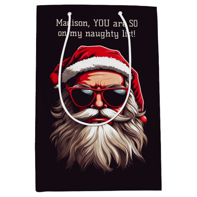 Sacola Para Presentes Média Papais noeis Grumpy de Texto Personalizado (Frente)