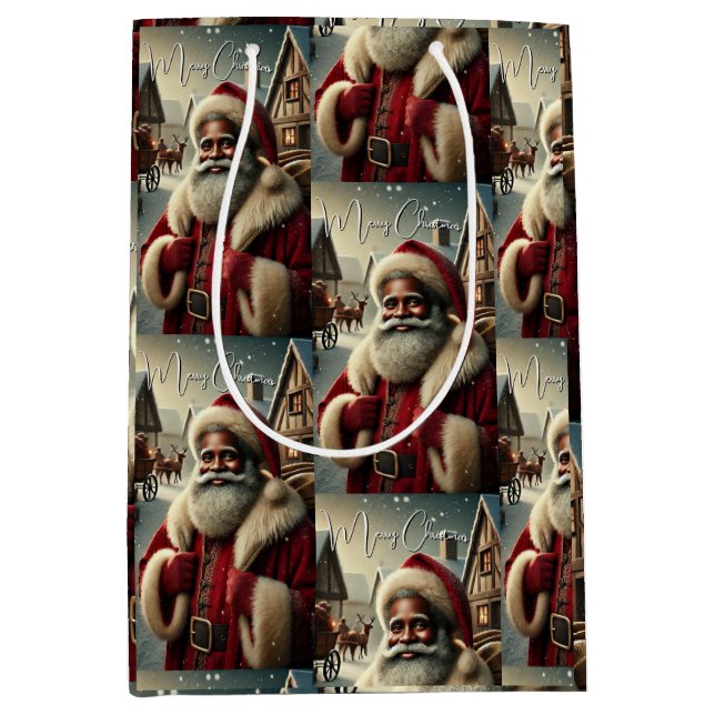 Sacola Para Presentes Média Papais noeis nostálgicos (Frente)