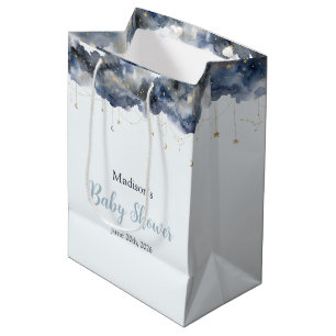 Sacola Para Presentes Média Papel de Chuva de Bebê em Aquarela da Marinha Cele