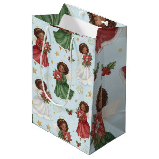 Sacola Para Presentes Média Papel de embrulho Anjos do Natal Poinsettia
