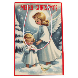 Sacola Para Presentes Média Papel de embrulho vintage de Natal Anjo, Criança,
