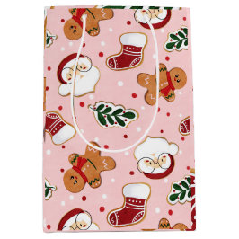 Sacola Para Presentes Média Papel de Natal & Papai Noel Fofo com Estampa