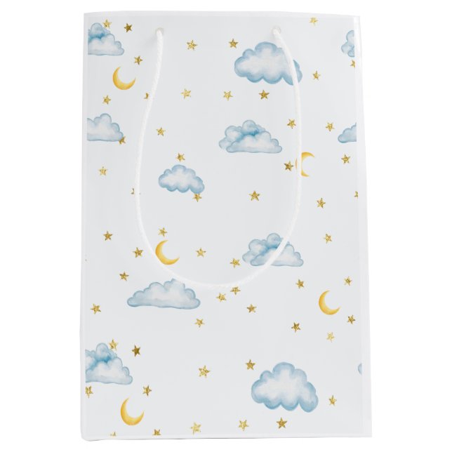 Sacola Para Presentes Média Papel de Parede de Berçário Lua Estrelas e Nuvens  (Frente)