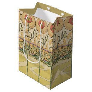 Sacola Para Presentes Média Papel de Parede Floral Art Nouveau Alfonse Mucha P