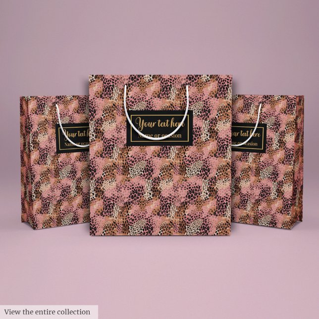Sacola Para Presentes Média Papel de presente de luxo personalizado com pele d (Personalized pink leopard skin luxury gift wrap)