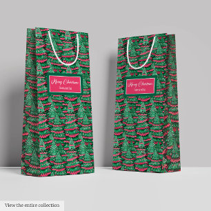 Sacola Para Presentes Média Papel de presente de Natal moderno magenta rosa pr