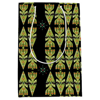 Sacola Para Presentes Média Papel de Presente Festivo Verde Preto Padrão
