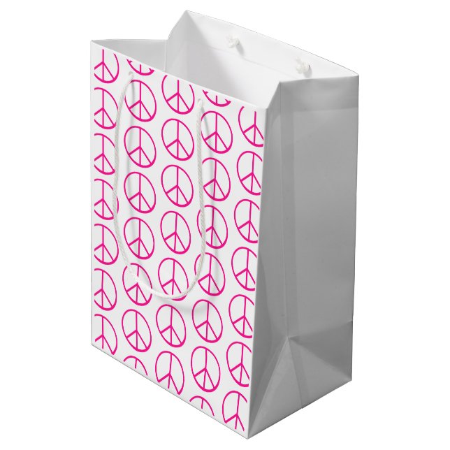 Sacola Para Presentes Média Papel de Presente Símbolo da Paz Rosa (Verso inclinado)