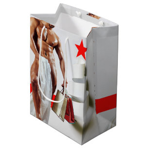 Sacola Para Presentes Média Papel espiral branco do Natal de SlipperyJoe