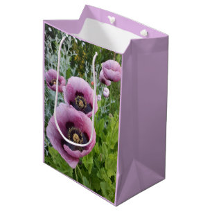 Sacola Para Presentes Média Papoulas Rosa Roxo Mauve Roxo Aquarela Médio