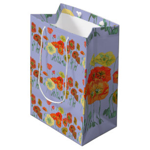 Sacola Para Presentes Média Papoulas Vermelhas Laranja Roxo Aguarela