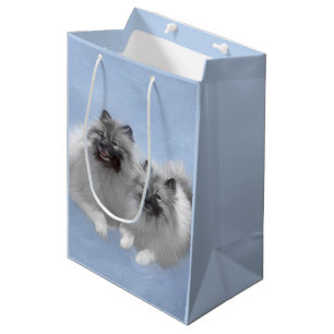 Sacola Para Presentes Média Par de Keeshond Pintura Original de Kees Arte Anim