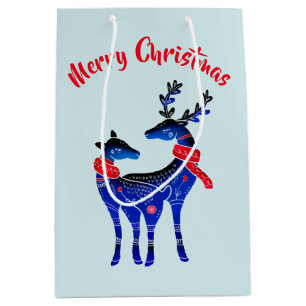 Sacola Para Presentes Média Par de Rebelde Natal Nórdico Azul