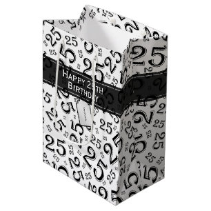 Sacola Para Presentes Média Parabéns 25 Aniversário Negro Random Número Pad