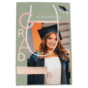 Sacola Para Presentes Média Parabéns ao Graduado Moderno Jade  Ouro Rosa