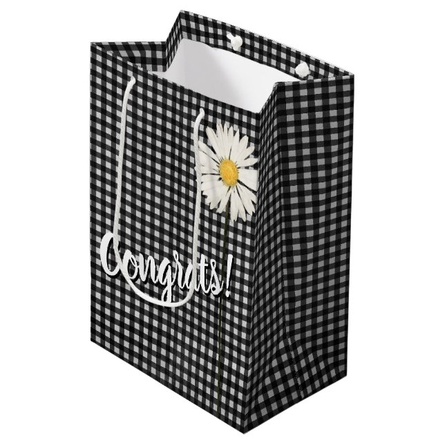 Sacola Para Presentes Média Parabéns Daisy Em Gingham (Frente inclinada)