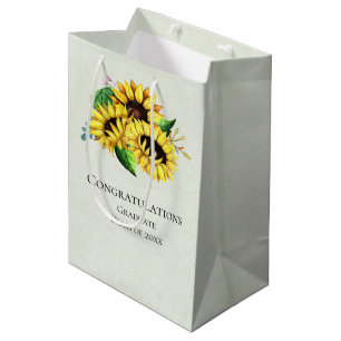 Sacola Para Presentes Média Parabéns de Buquê de girassol amarelo