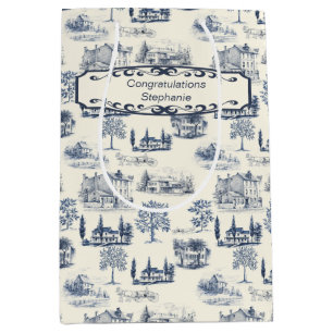 Sacola Para Presentes Média Parabéns De Toile Azul E Creme